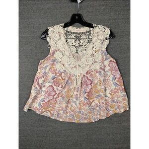 Solitaire Tank Top‎ Womens Small Crochet Floral Boho Sleeveless Rayon Blouse